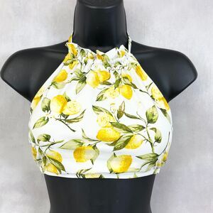 Cremieux Womens Bikini Top‎ Size Medium Lemonade Fruit Lemons Beachy Ruffled
